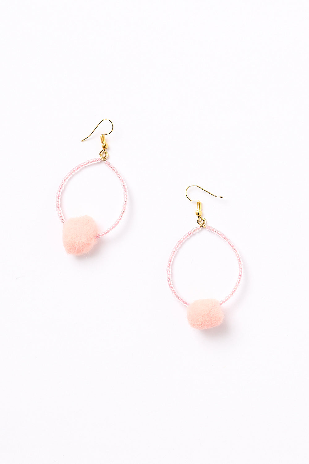 Centrepiece Ball Beaded Hoops in Light Pink