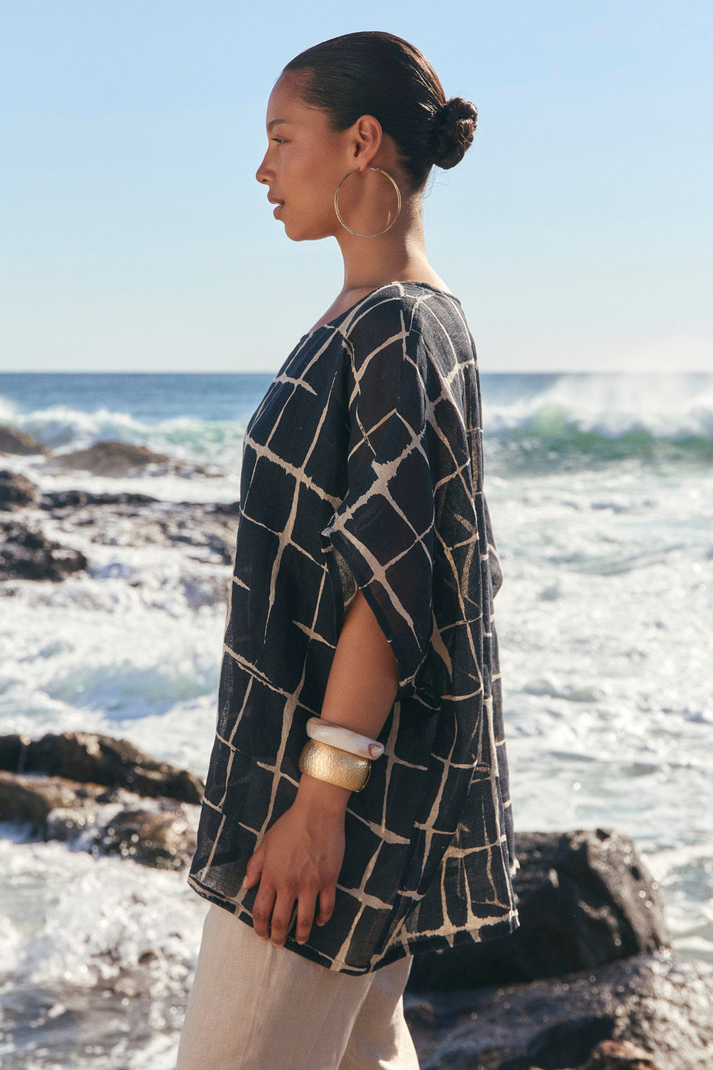 Cherry Linen Oversized Top in Woven Echo