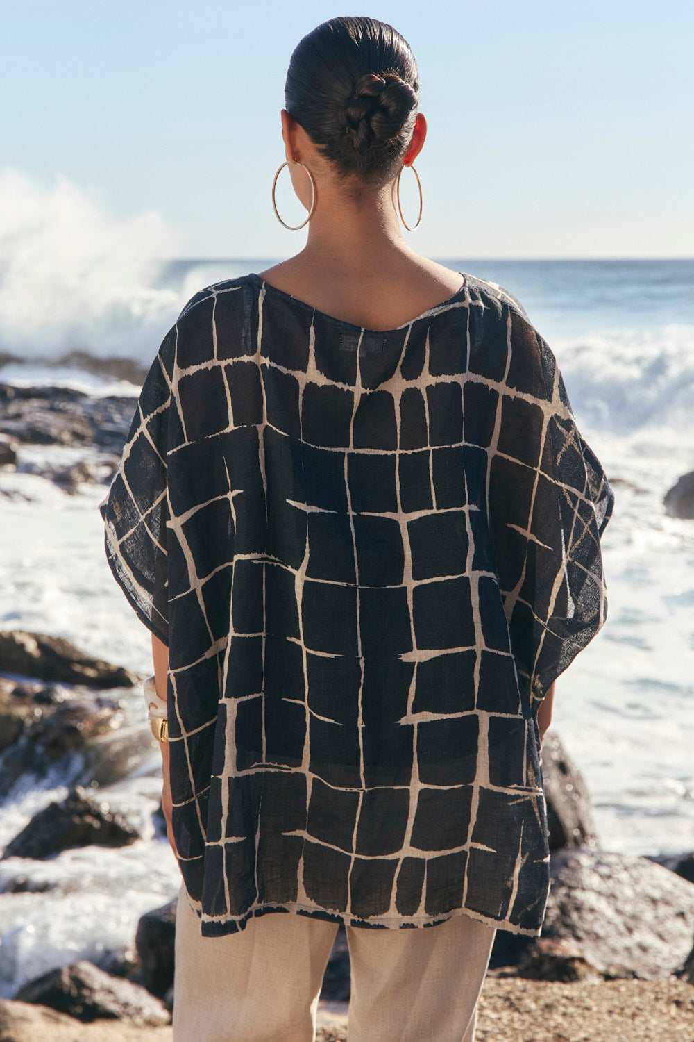 Cherry Linen Oversized Top in Woven Echo