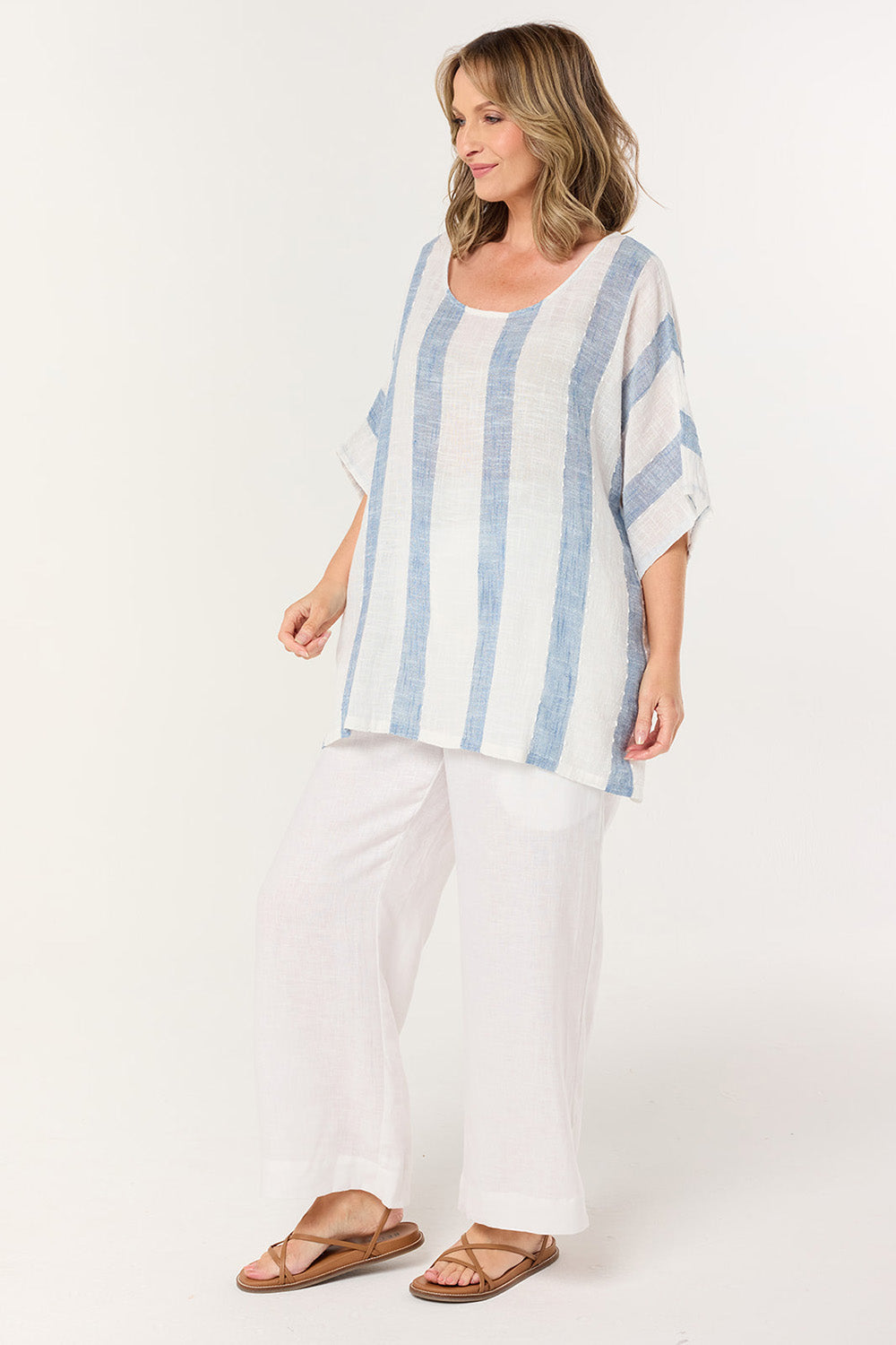 Cherry Oversized Top in Blue Stripe
