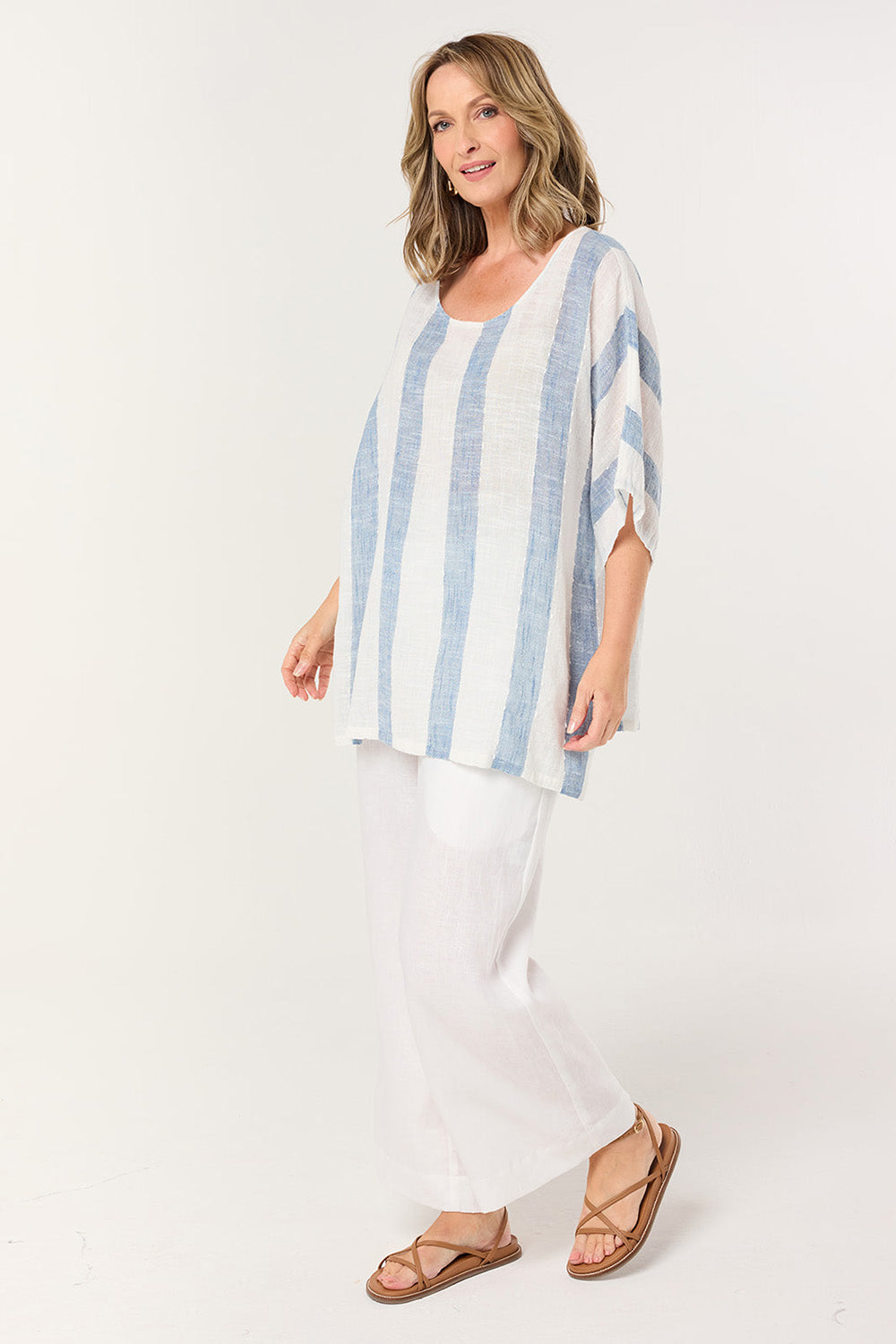 Cherry Oversized Top in Blue Stripe