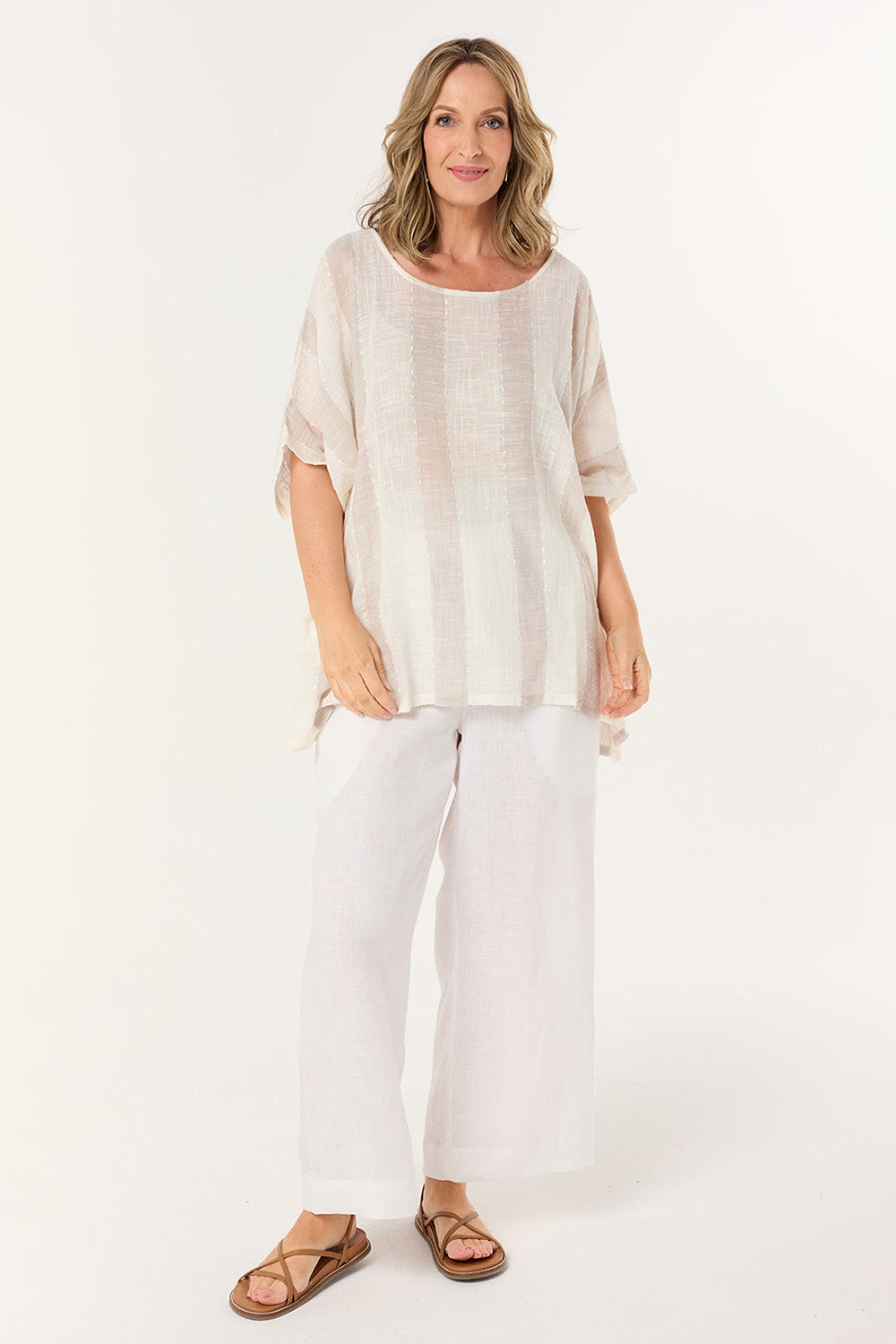 Cherry Oversized Top in Natural Stripe