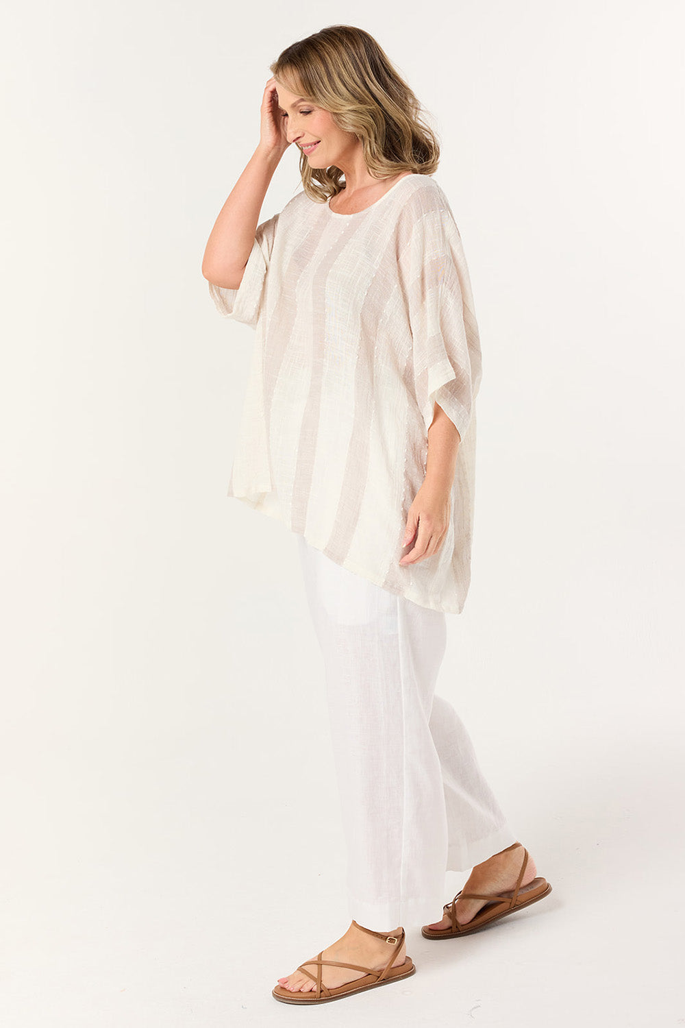 Cherry Oversized Top in Natural Stripe