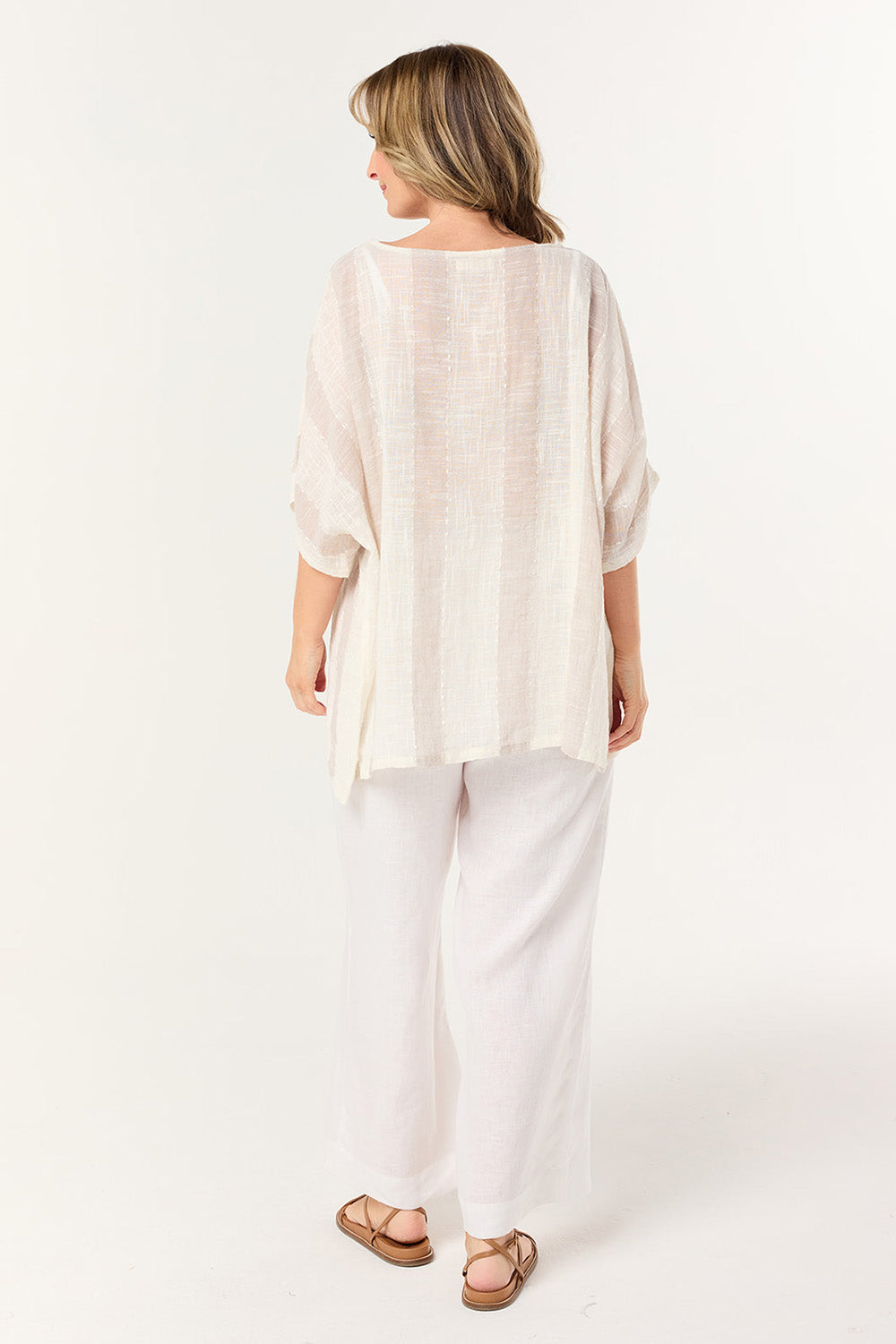 Cherry Oversized Top in Natural Stripe