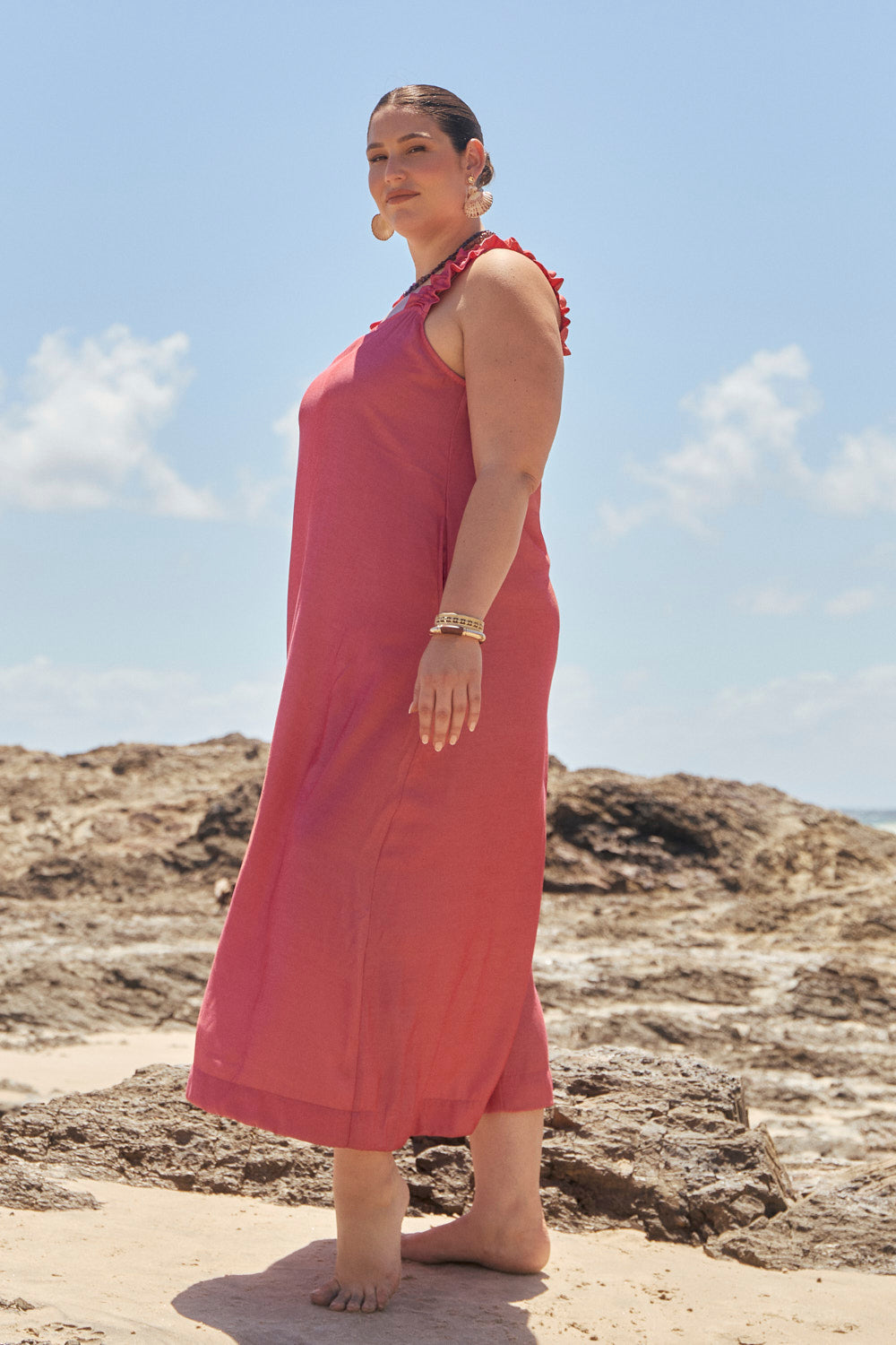 Claire Frill Sun Dress in Coral