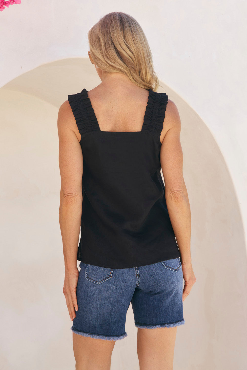 トップス carla Lady linen like tops Carmen Linen Top in Fine Houndstooth – Montaigne Paris