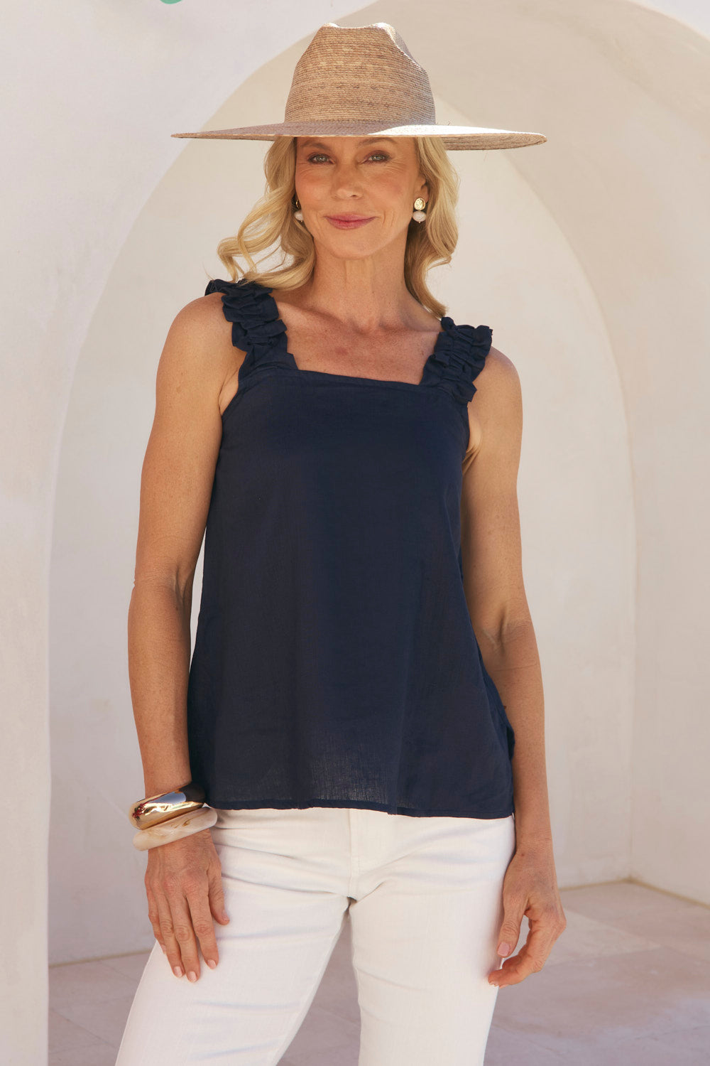 Claire Linen Summer Top in Navy