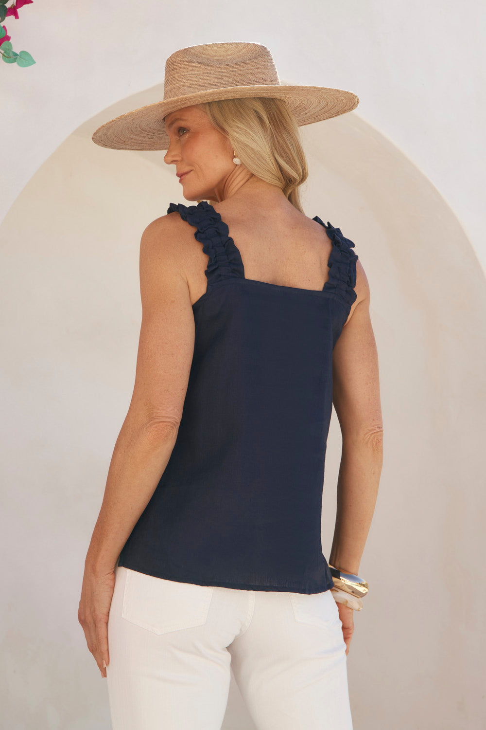 Claire Linen Summer Top in Navy