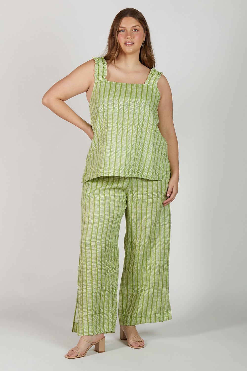 Camille Wide Leg Linen Pant in Sage