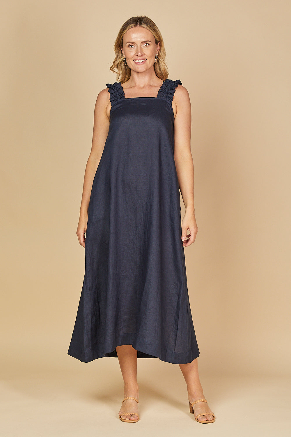 Claire Maxi Linen Dress in Navy