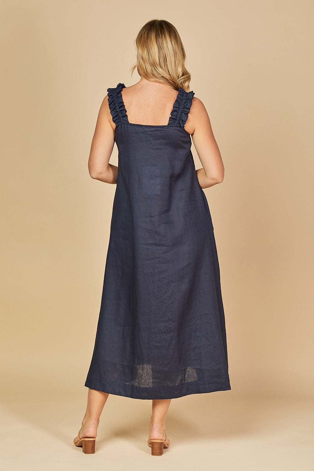 Claire Maxi Linen Dress in Navy