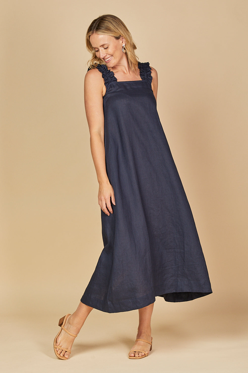 Claire Maxi Linen Dress in Navy