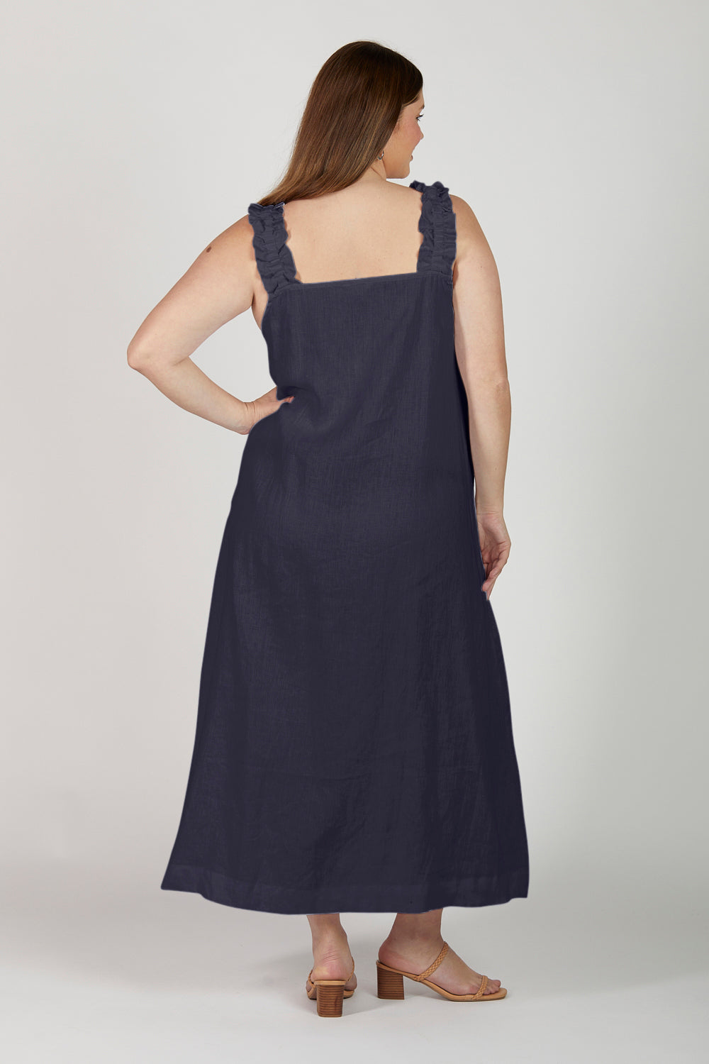 Claire Maxi Linen Dress in Navy