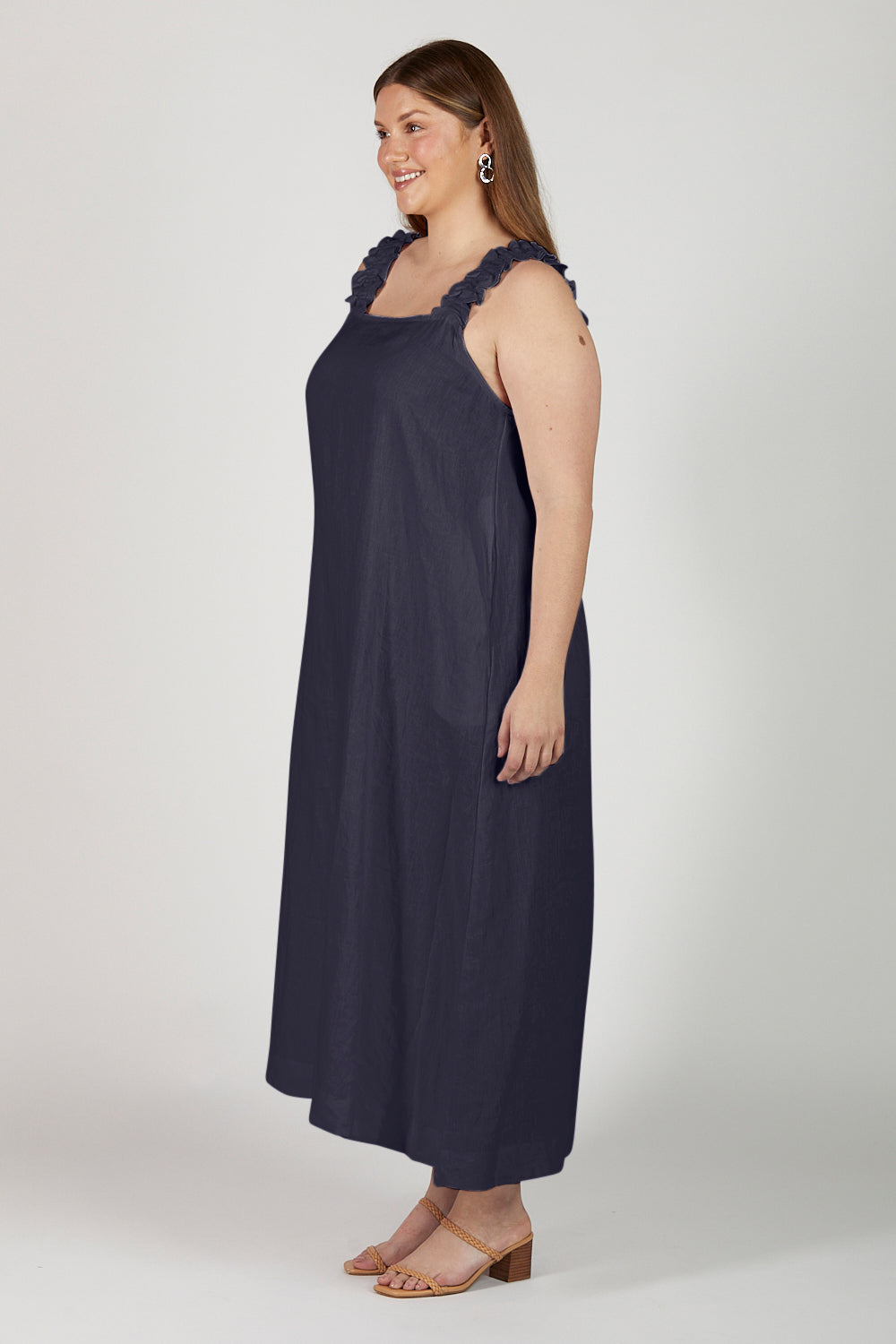 Claire Maxi Linen Dress in Navy