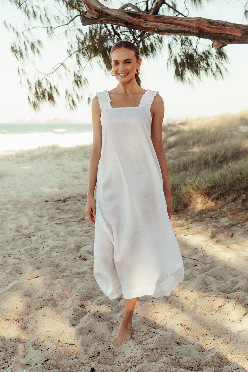 Claire Maxi Linen Dress in White