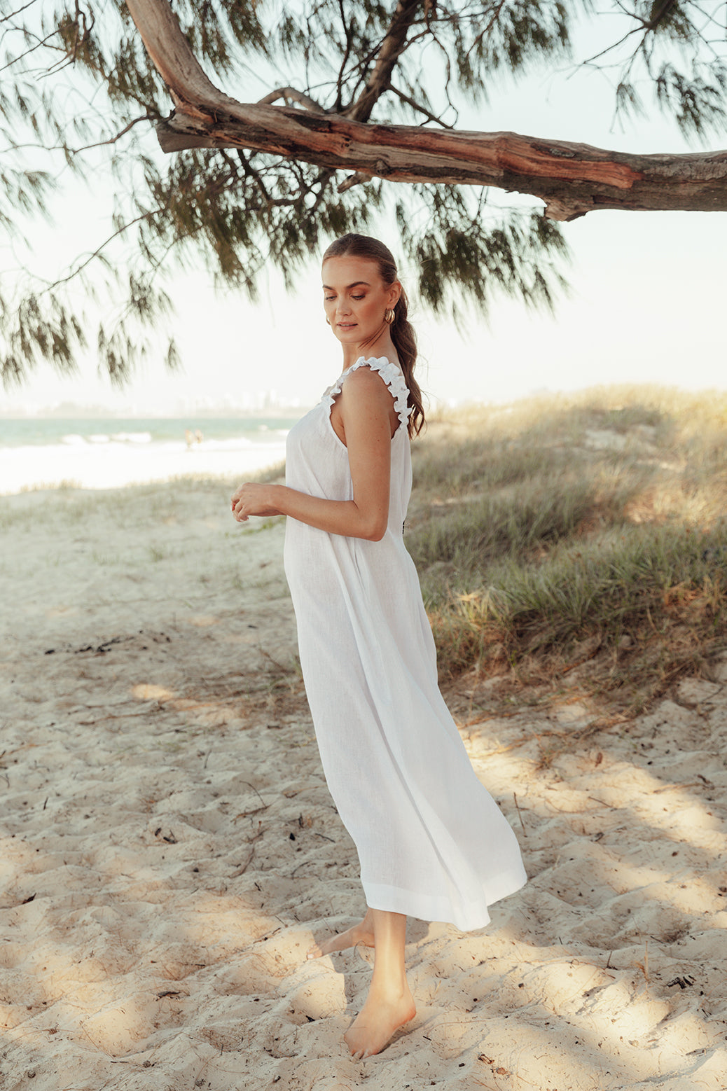 Claire Maxi Linen Dress in White