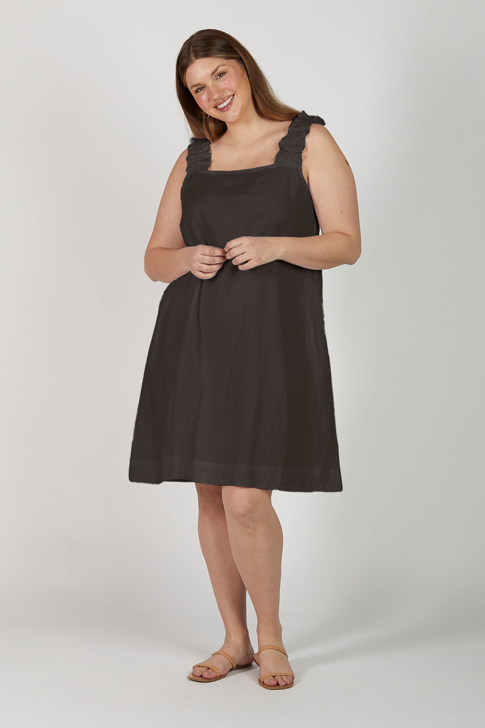 Claire Short Linen Dress in Black