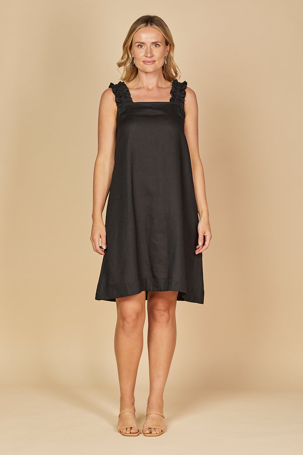 Claire Short Linen Dress in Black