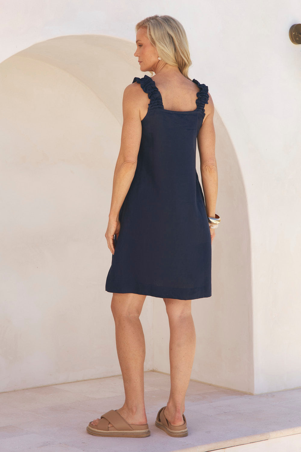 Claire Short Linen Dress in Navy