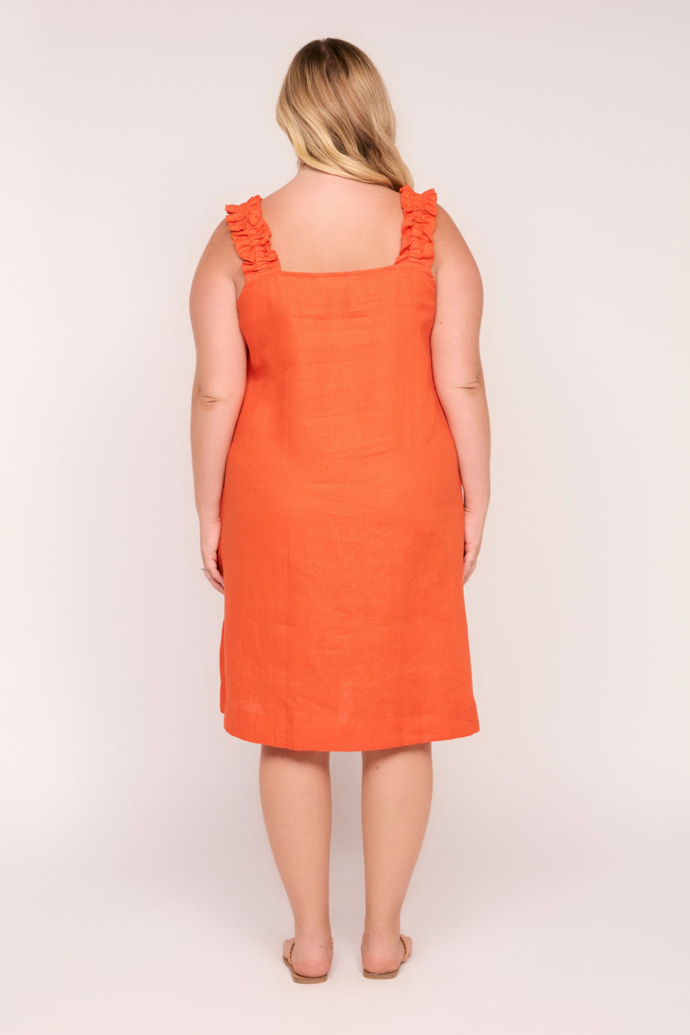 Claire Short Linen Dress in Tangerine