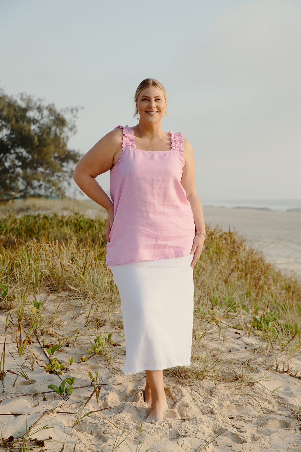 Claire Linen Summer Top in Peony