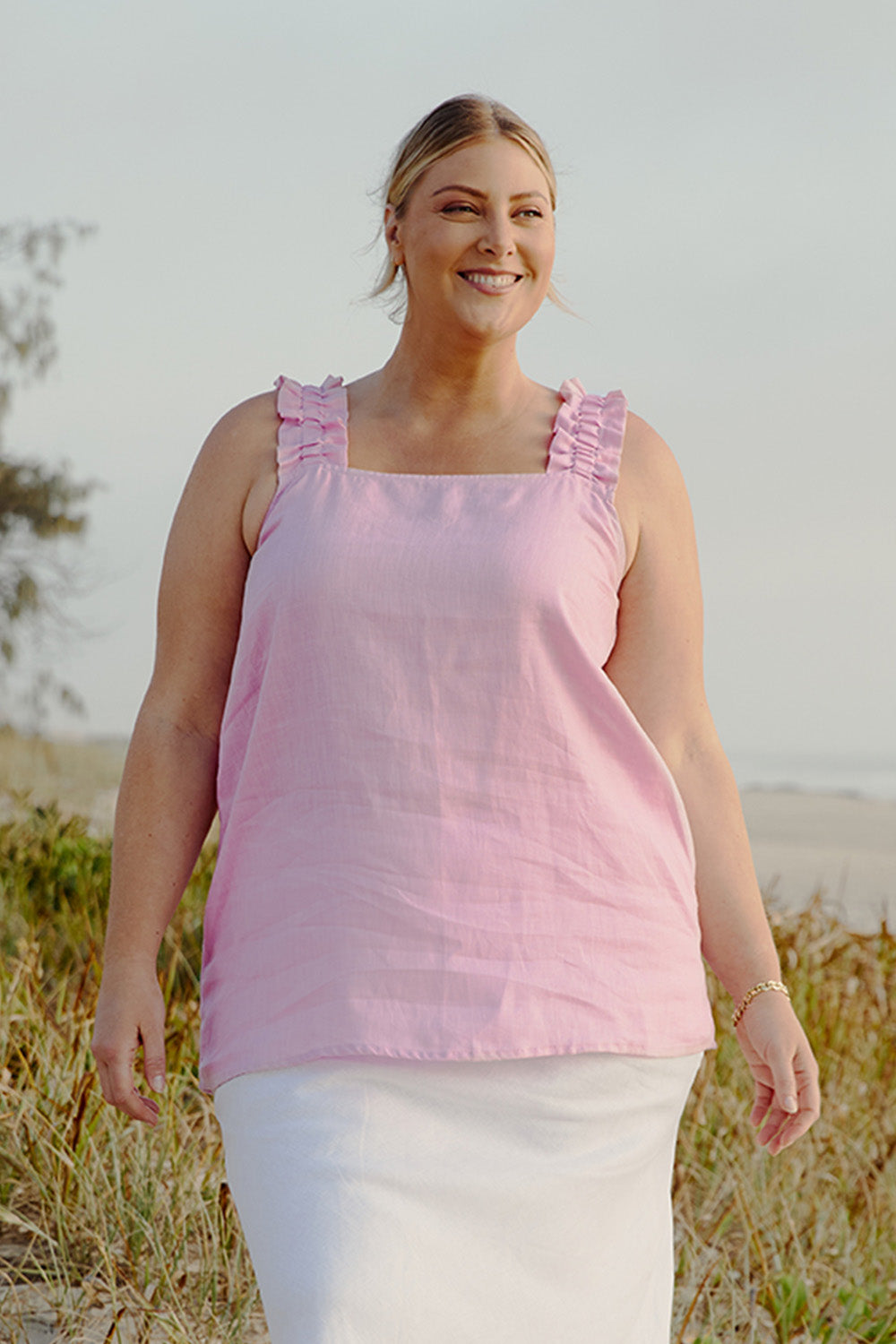 Claire Linen Summer Top in Peony