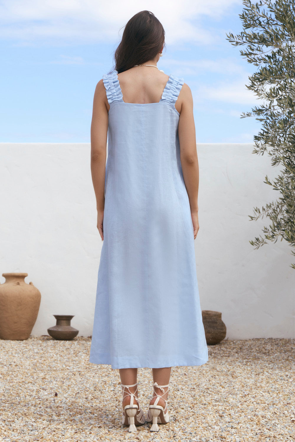 Claire Linen Sun Dress in Powder Blue