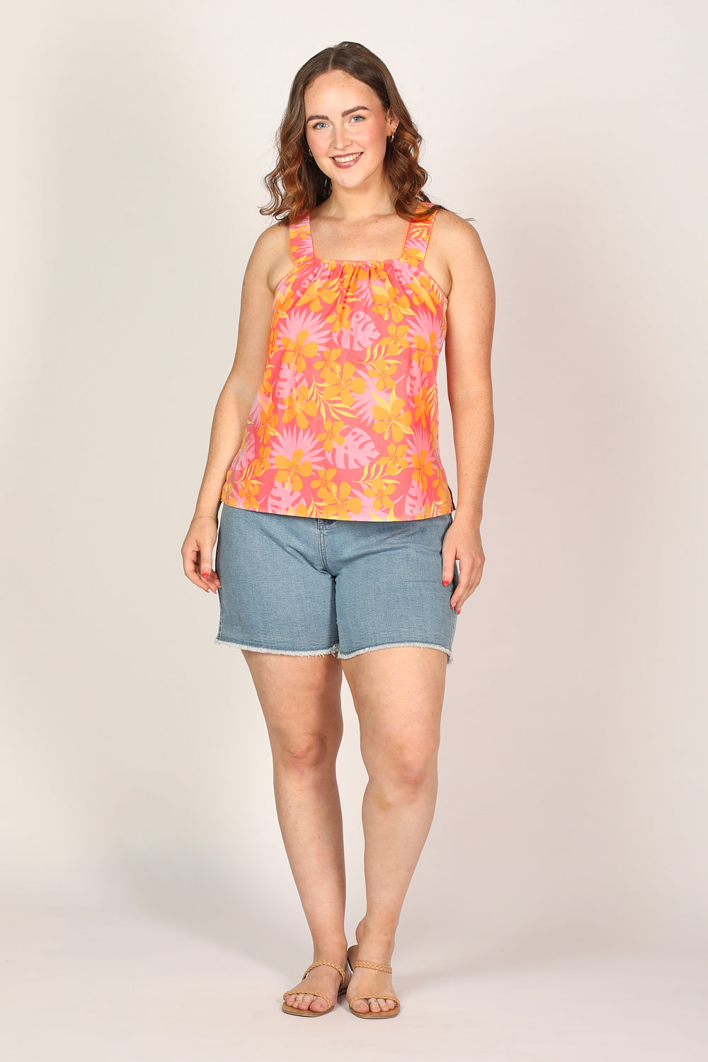 Clara Summer Top in Peach Jungle