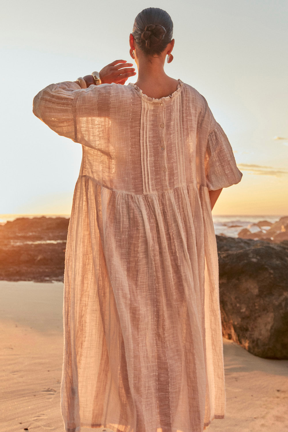 Coco Billow Dress in Natural Stripe