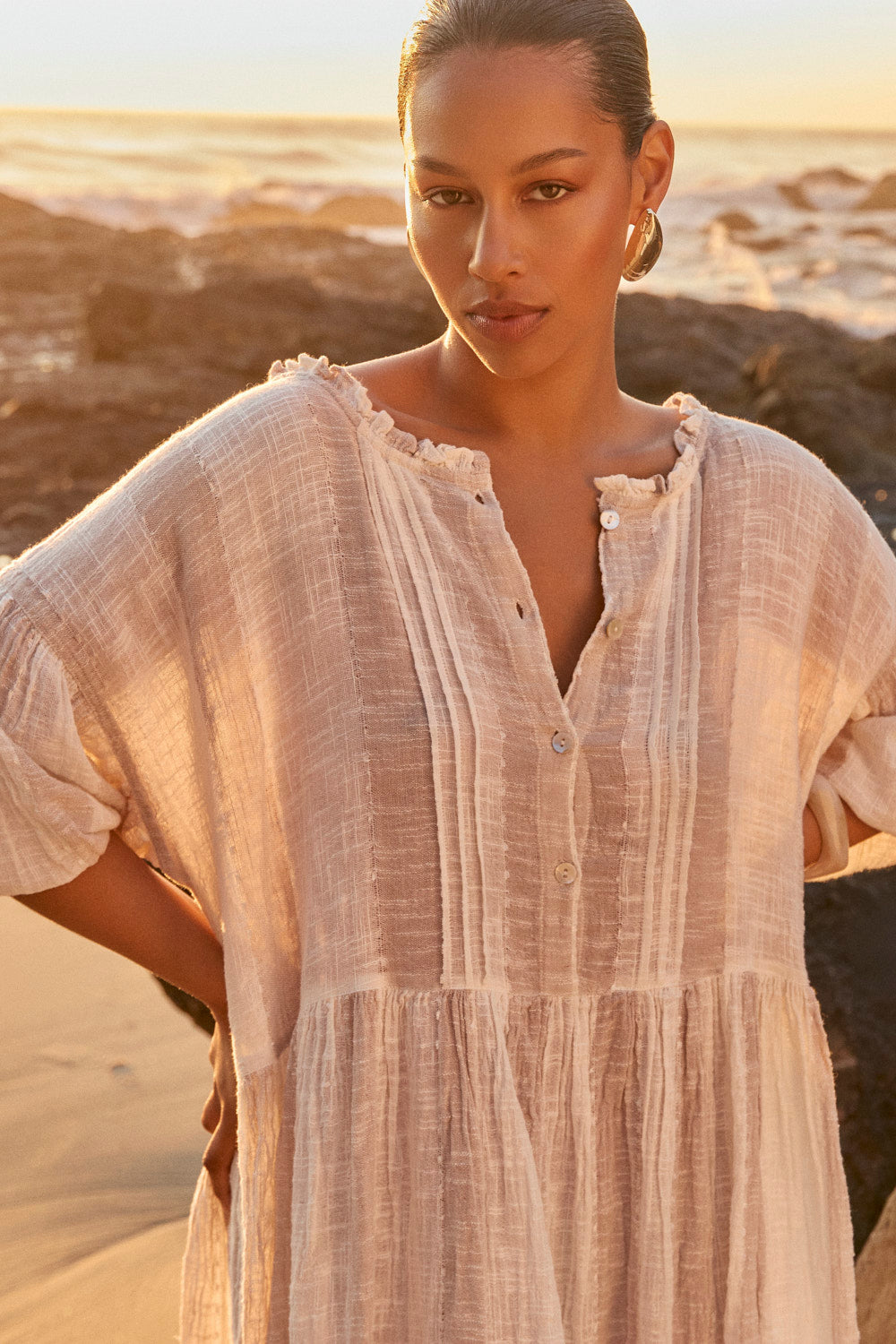 Coco Billow Dress in Natural Stripe