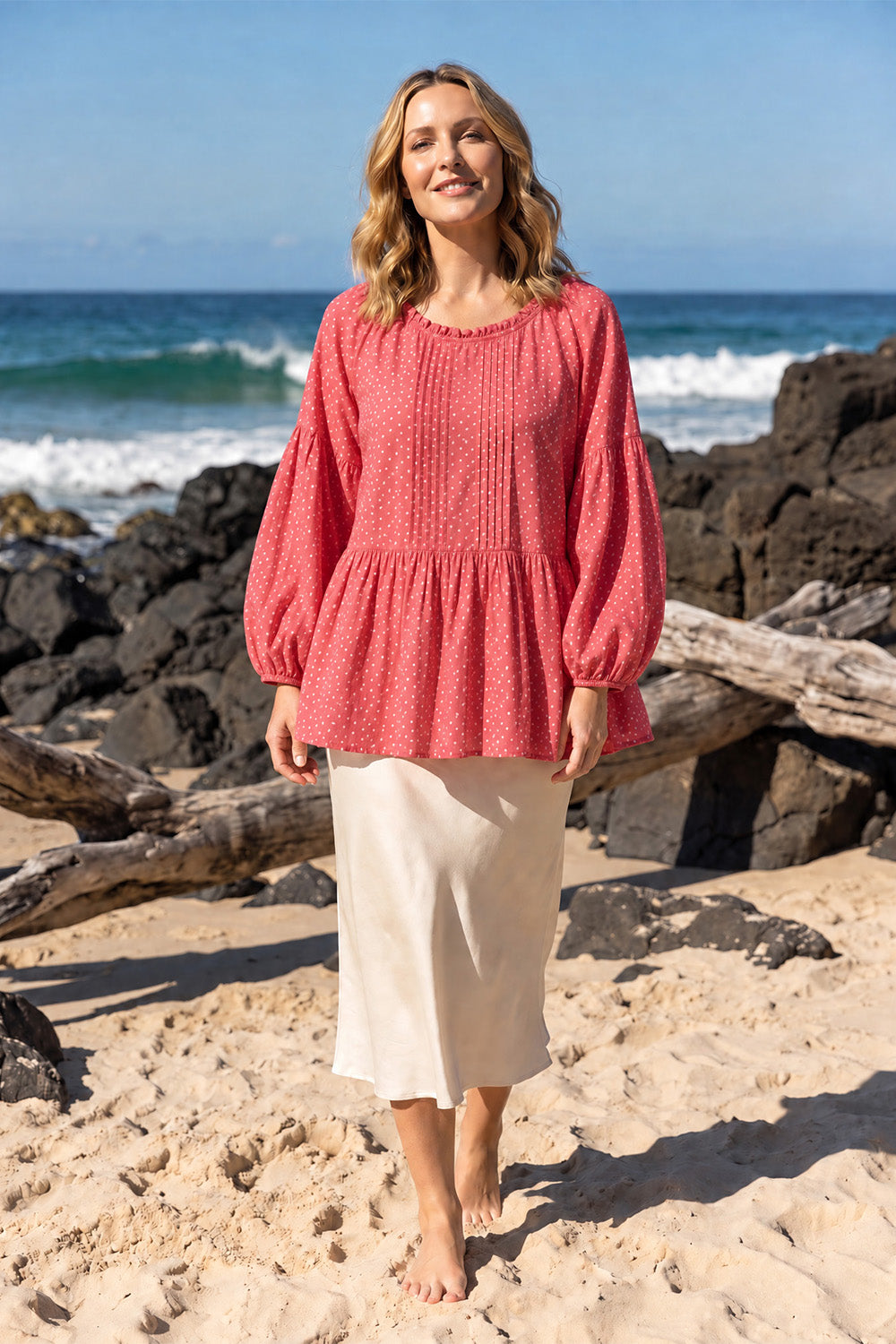 Coco Reversible Cotton Silk Blouse in Dottie