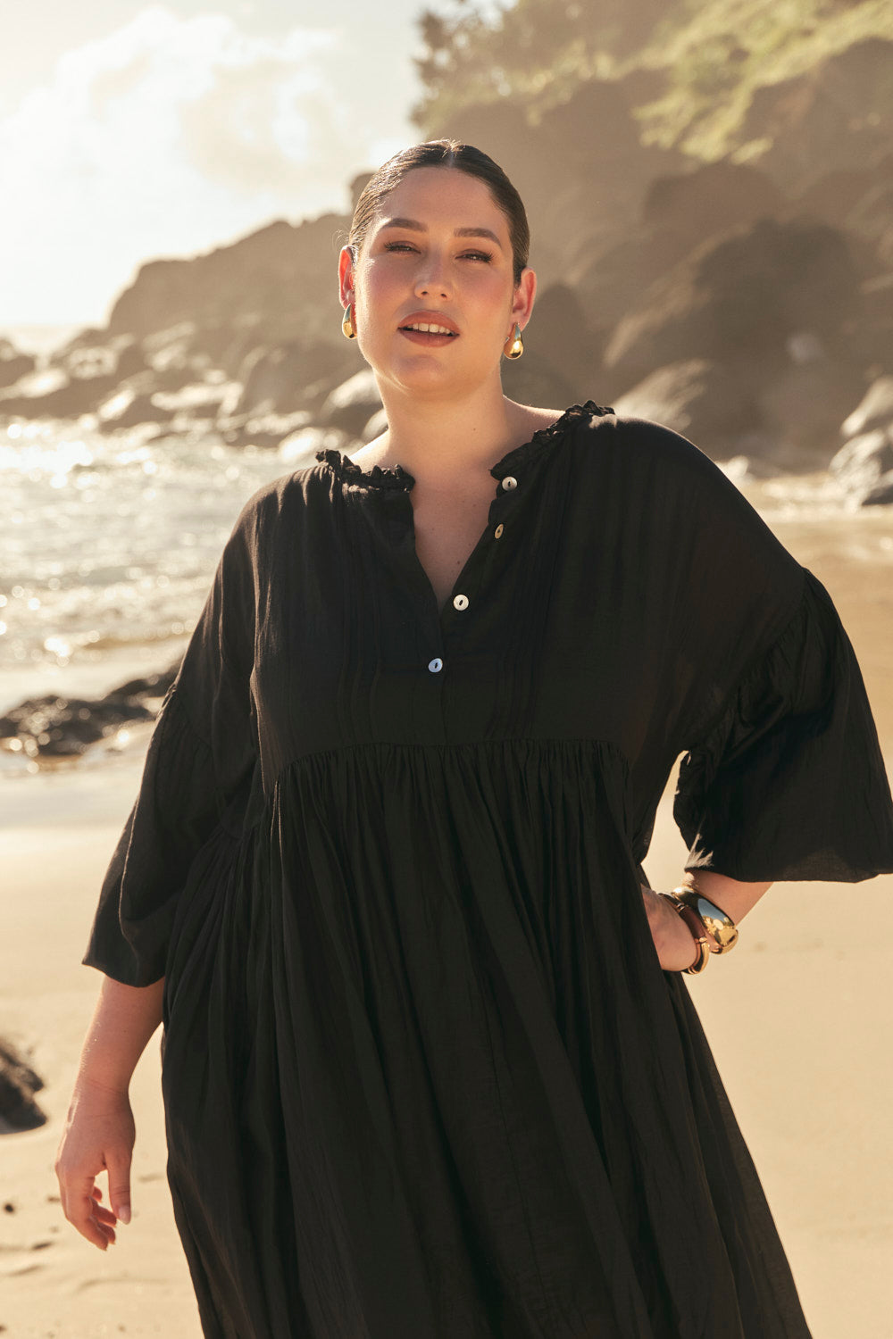 Coco Cotton Silk Dress in Onyx