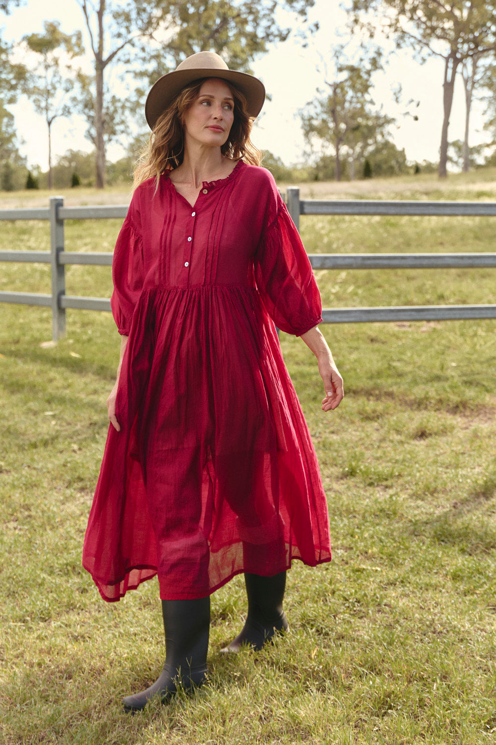 Coco Cotton Silk Dress in Scarlet