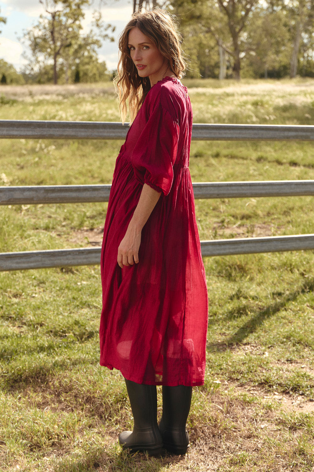 Coco Cotton Silk Dress in Scarlet
