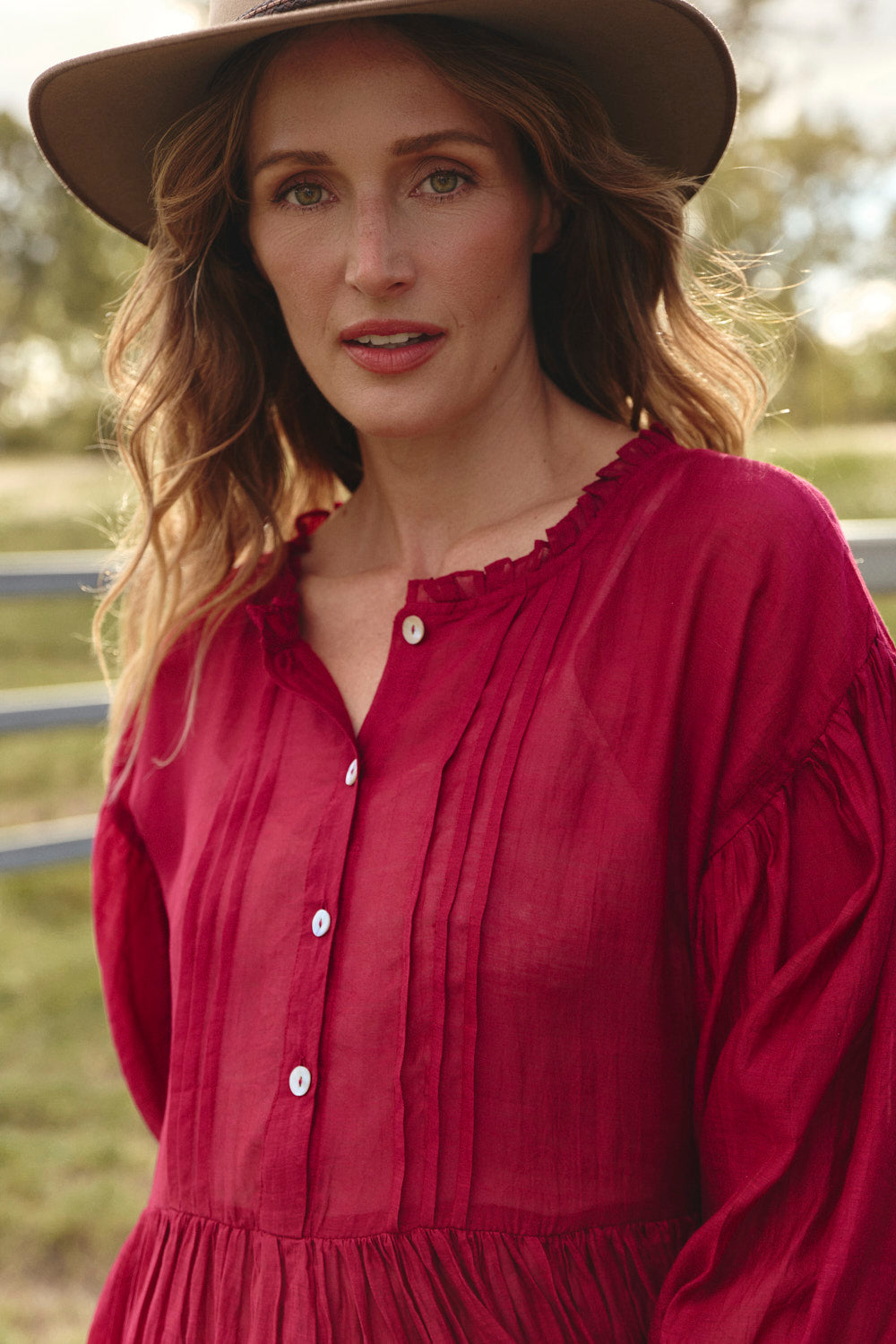 Coco Cotton Silk Dress in Scarlet