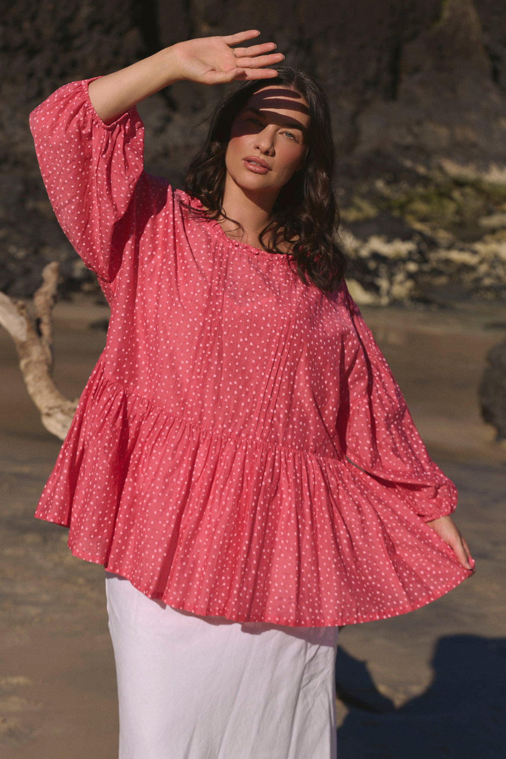 Coco Reversible Cotton Silk Blouse in Dottie
