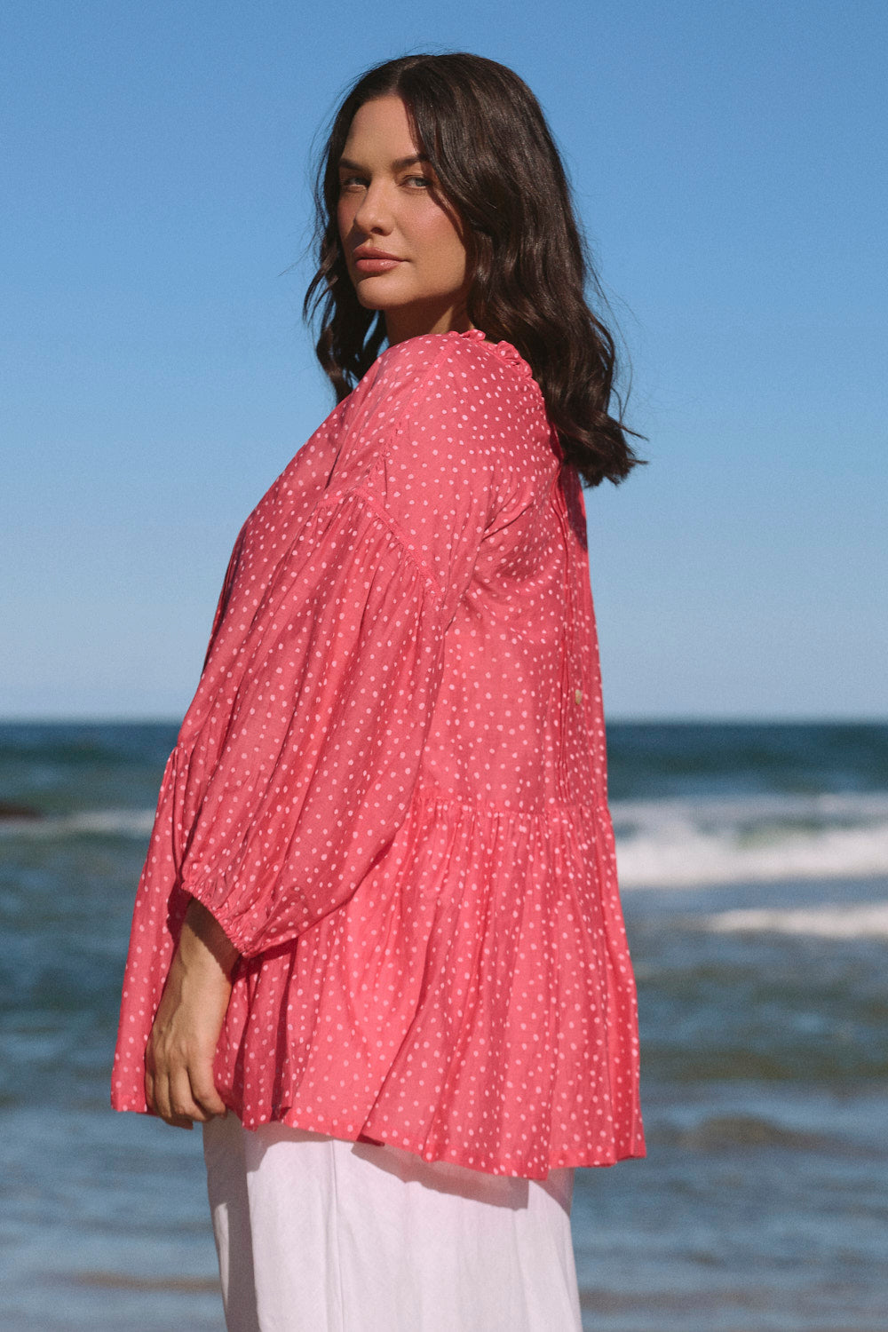 Coco Reversible Cotton Silk Blouse in Dottie