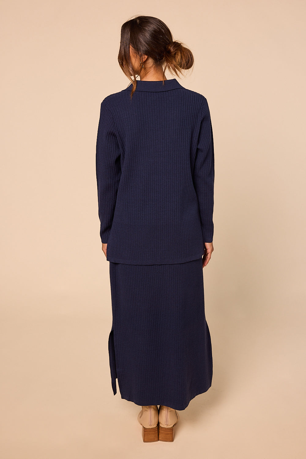 Collared Knitted Top in Navy