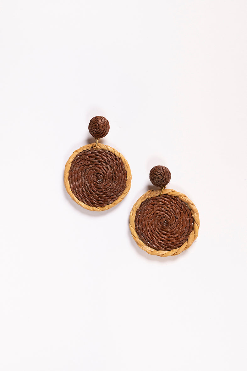 Contrast Outline Woven Earrings in Chocolate and Natural