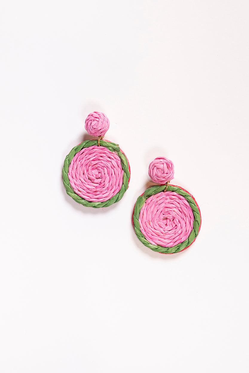 Contrast Outline Woven Earrings in Pink and Green