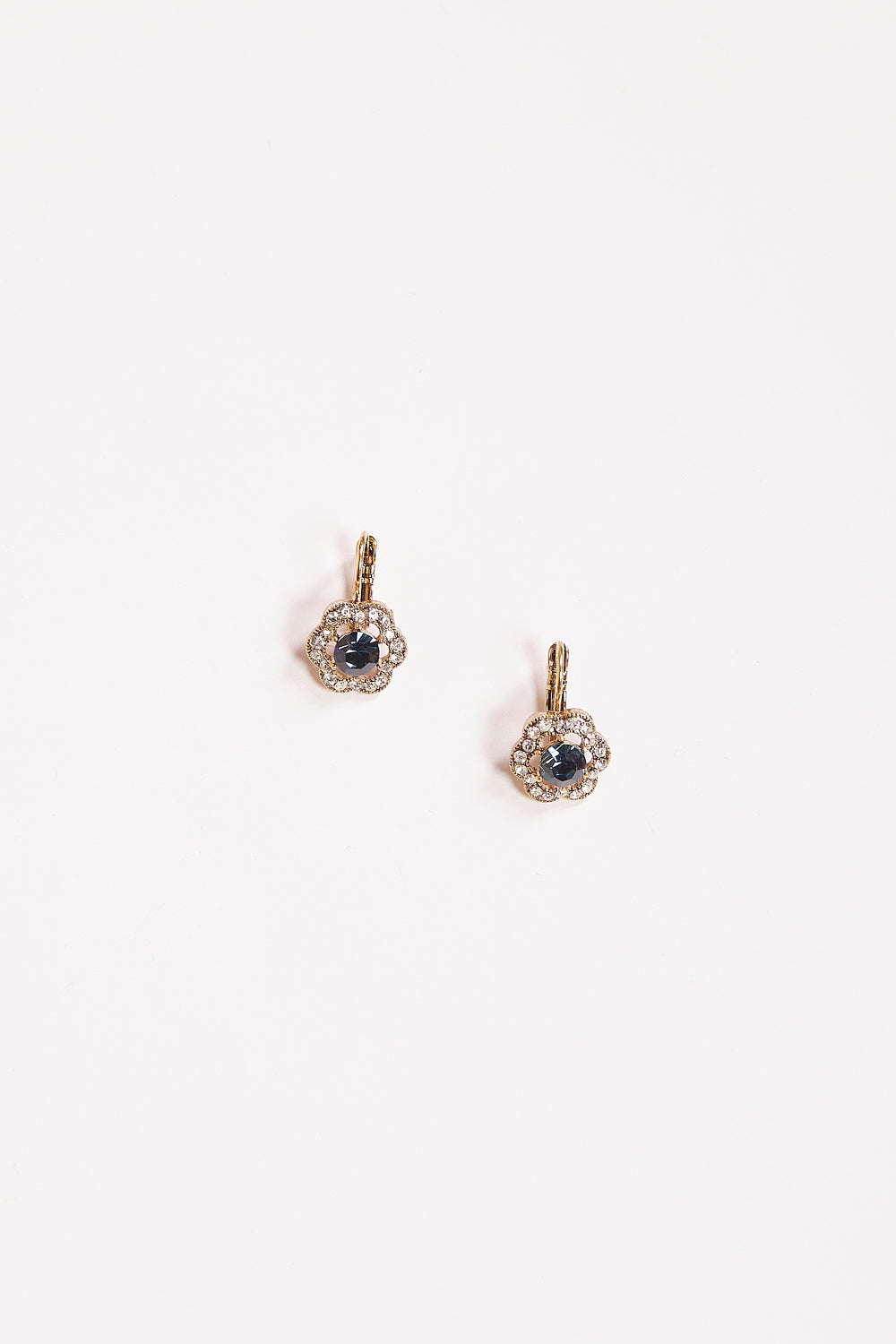 Crystal Flower Earrings in Antique Gold