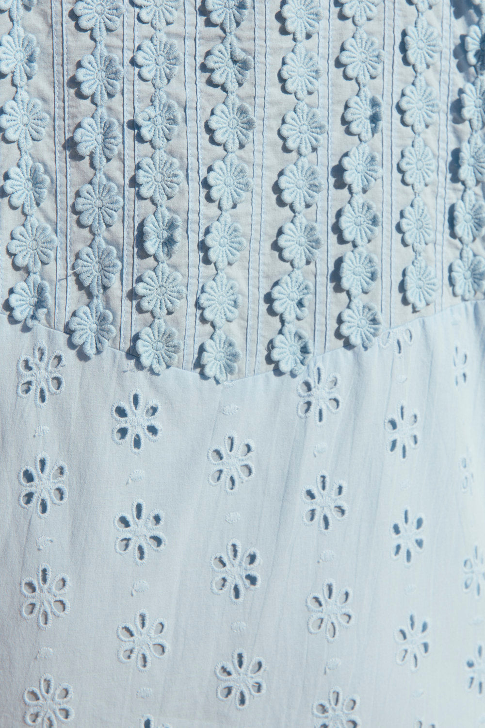 Kora Daisy Embroidered Blouse in Pale Blue