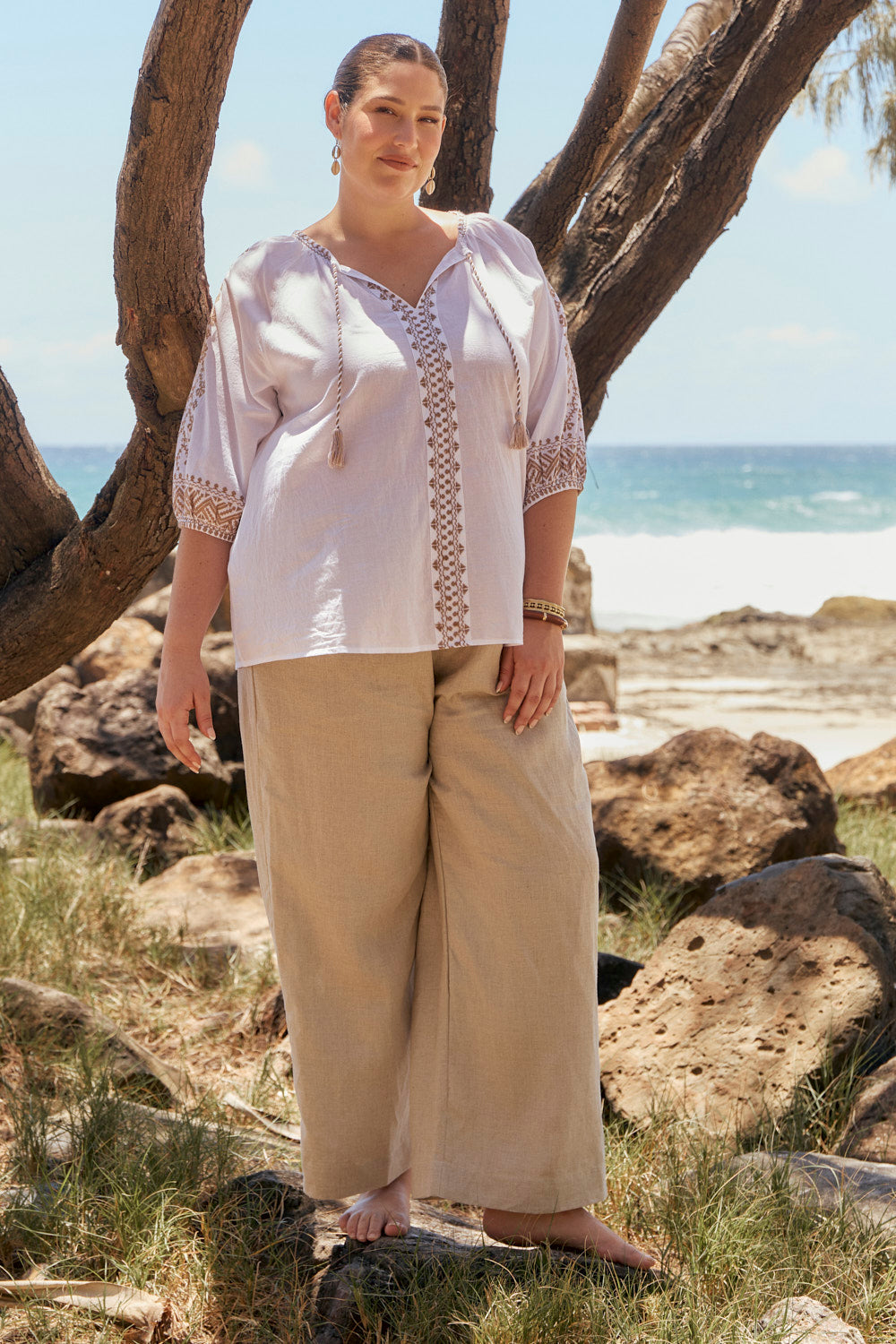 Danny Embroidered Top in Alabaster