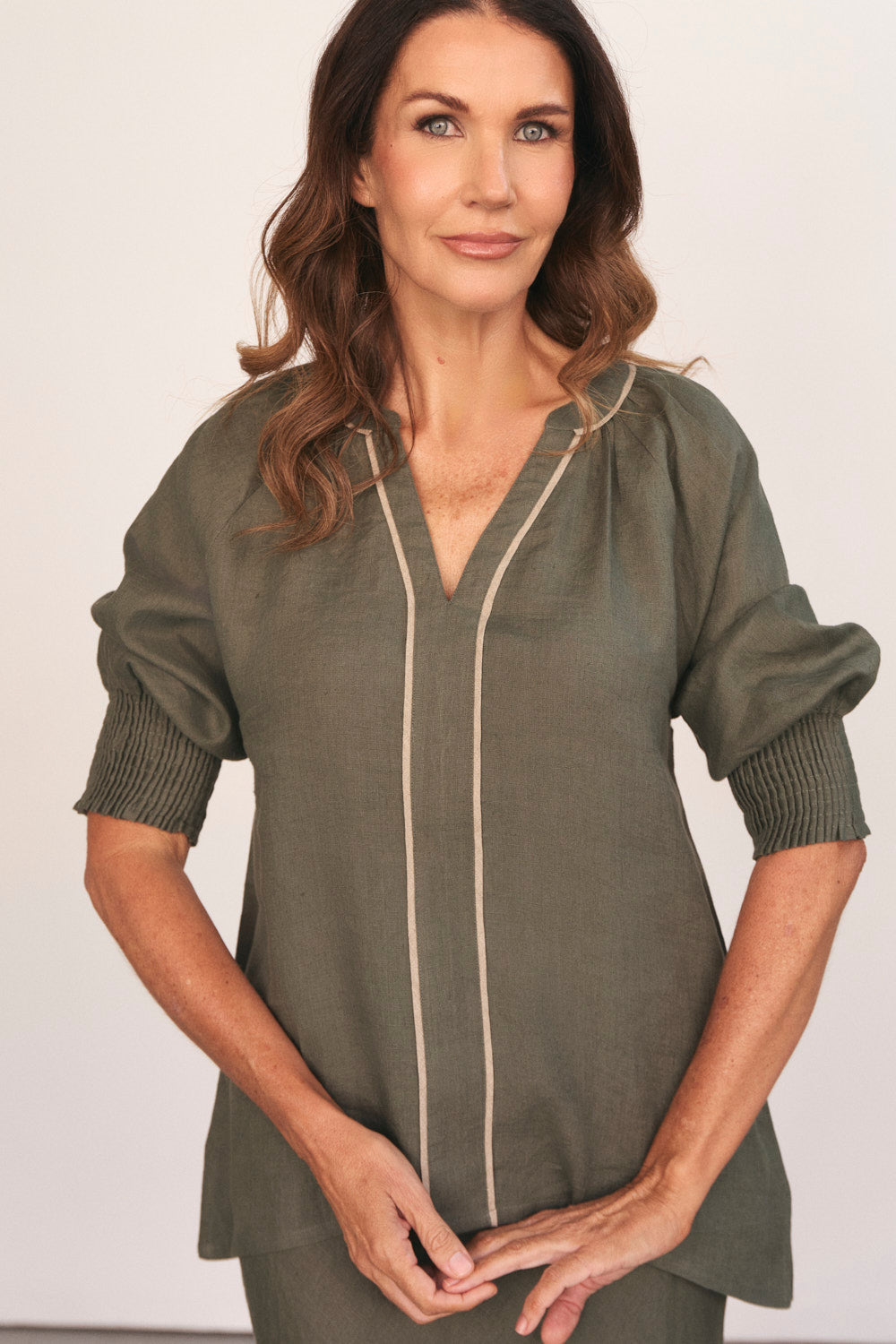 Danny Linen Blouse in Dusty Sage