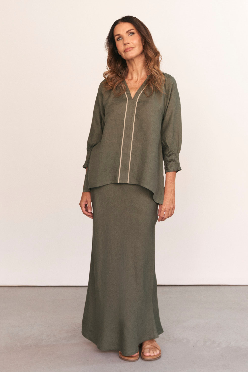 Katie Bias Cut Skirt in Dusty Sage