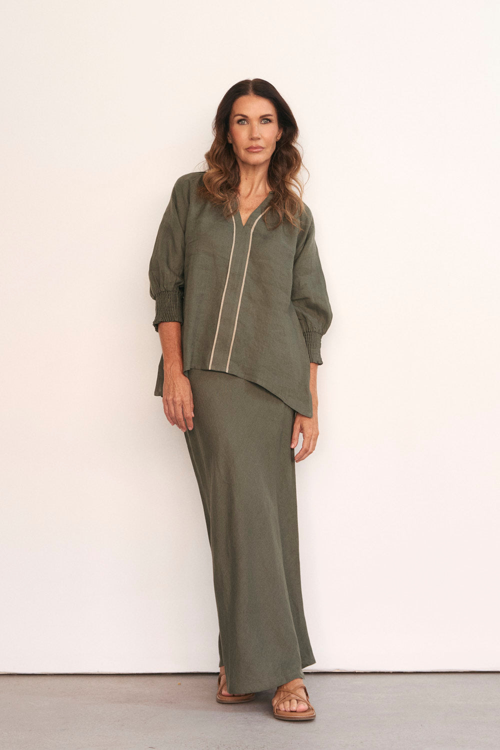 Katie Bias Cut Skirt in Dusty Sage