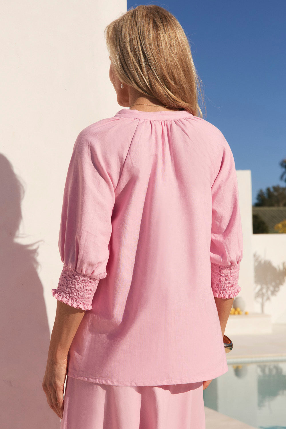Danny V-Neck Blouse in Peony