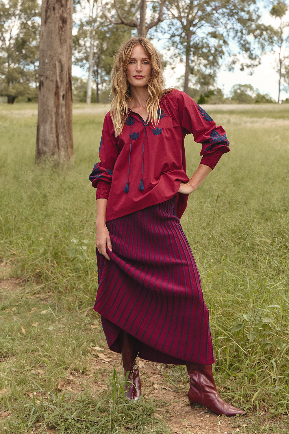 Danny V-Neck Top in Inkwell Burgundy