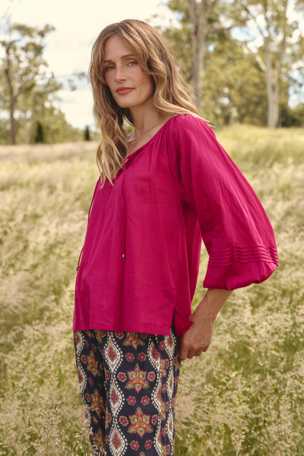 Delilah Swing Blouse in Magenta, Blouse - Adrift Clothing