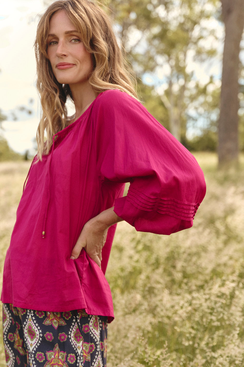 Delilah Swing Blouse in Magenta